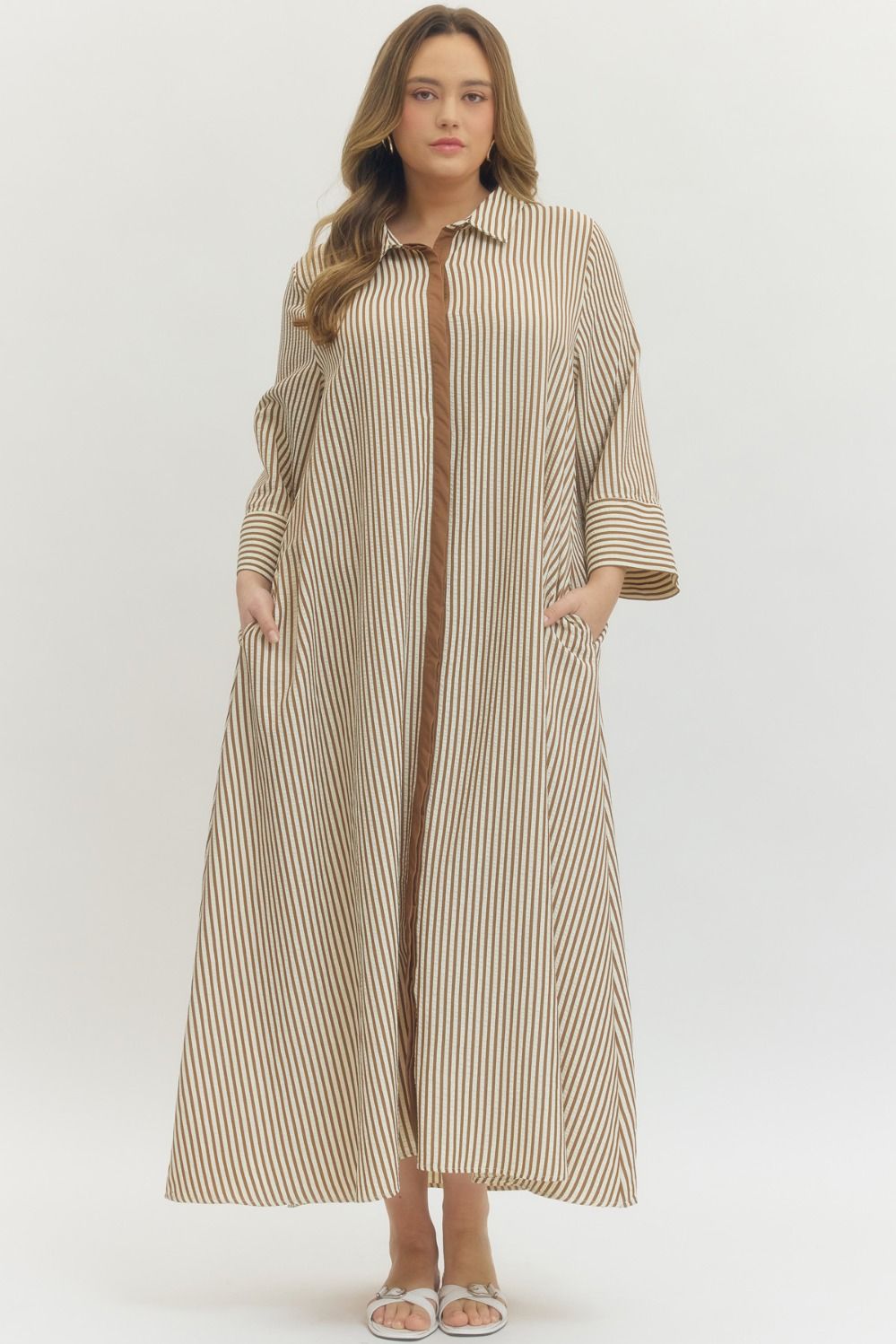 Hazelnut Striped Midi Dress