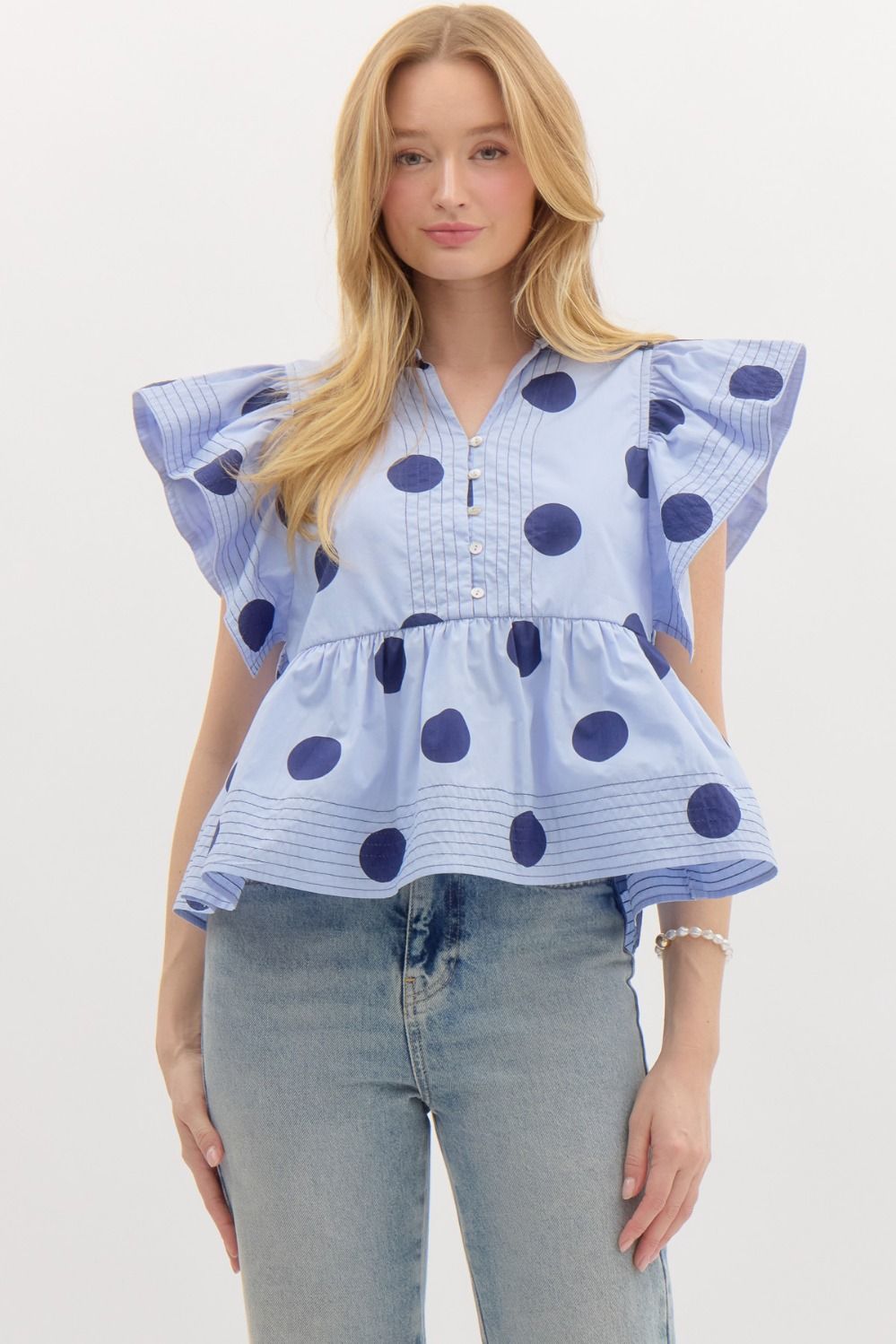 Blue Polk a Dot Top