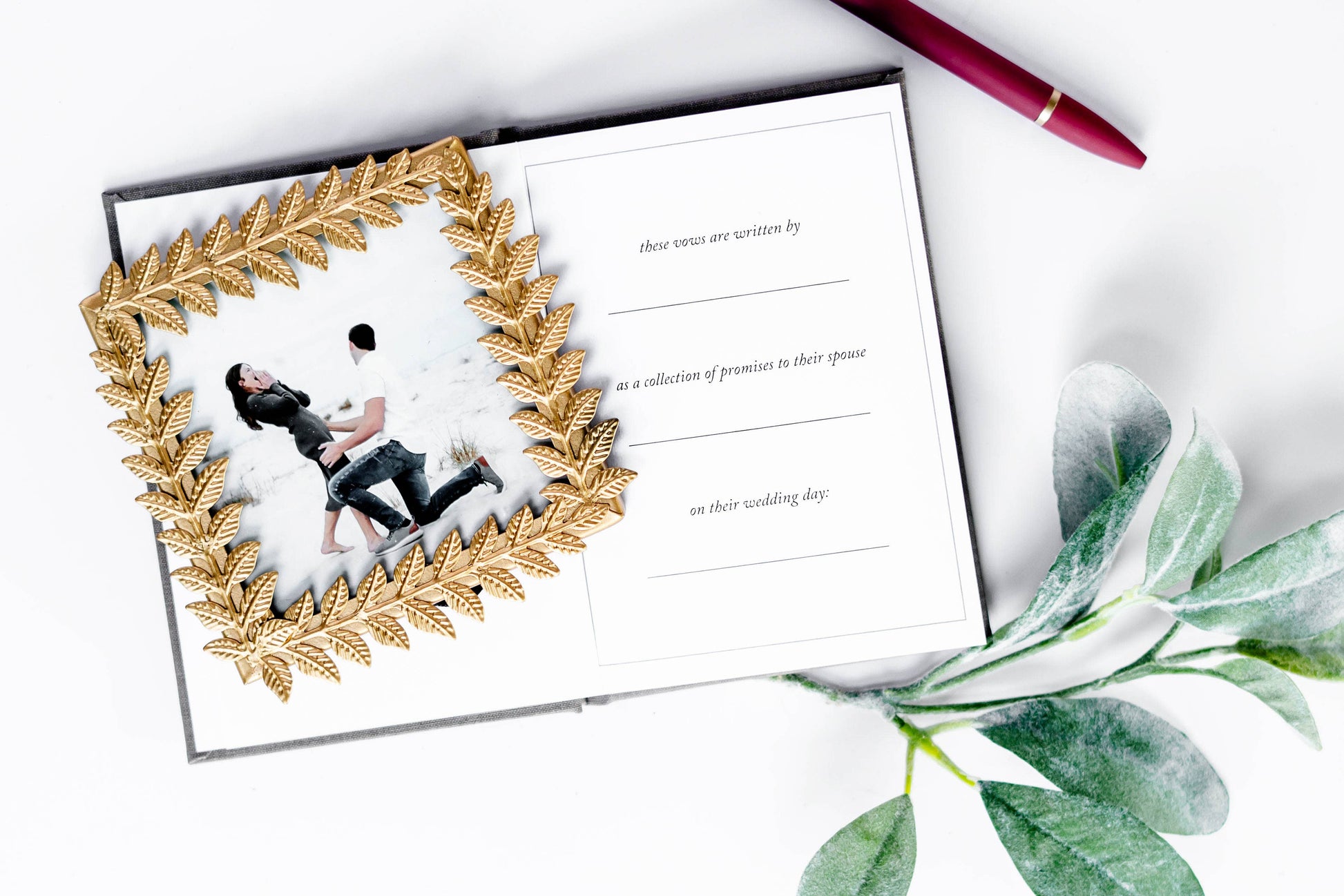 Duncan & Stone Paper Co. - Wedding Vow Books - Wedding Keepsake Book w/Gold Foil Linen: Gray
