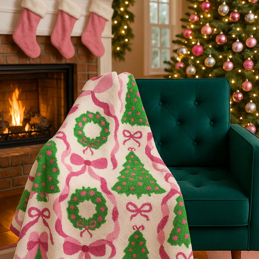 Holiday Wreaths and Trees Luxe Throw Blanket
