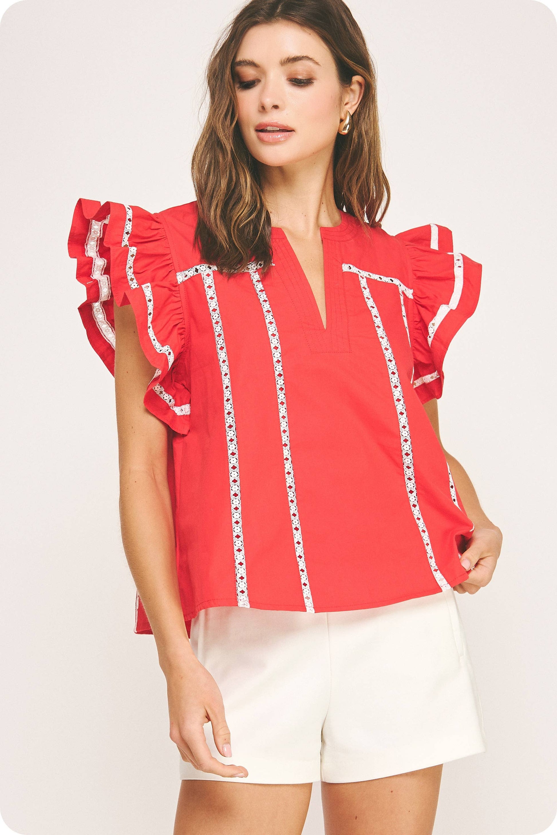 Lace Trim Flutter Top
