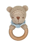 Petit Ami & Zubels - Bear Bamboo Crochet Woodring Rattle - 2 Colors!: Blue / 5" Rattle